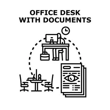 Office desk documents data privacy monitoring concept イラスト素材
