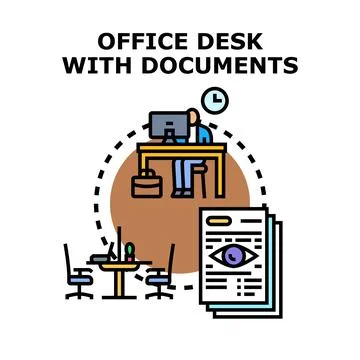 Office desk documents data privacy monitoring concept Stock Illustration