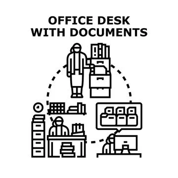 Office desk with documents managing and organizing workflow Stock Illustration