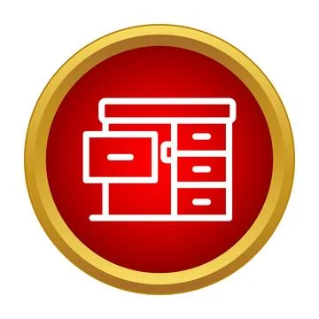 Office desk with drawers and computer monitor icon Stock Illustration