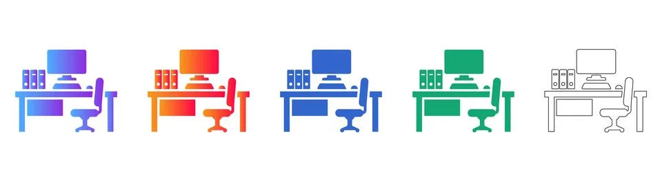 Office Desk with Files and Computer Icons Stock Illustration