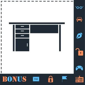 Office desk icon flat Stock Illustration