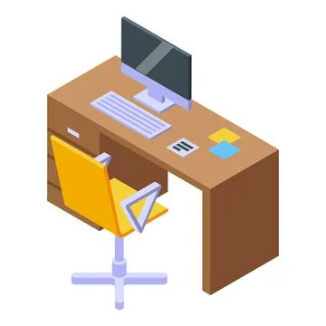 Office desk icon isometric vector. Computer workplace Illustrazione stock