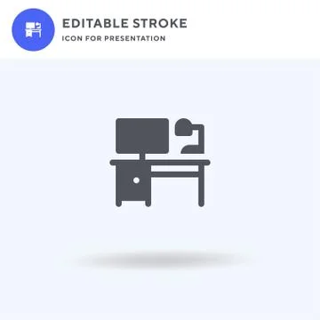 Office Desk icon vector, filled flat sign, solid pictogram isolated on white, Stock Illustration