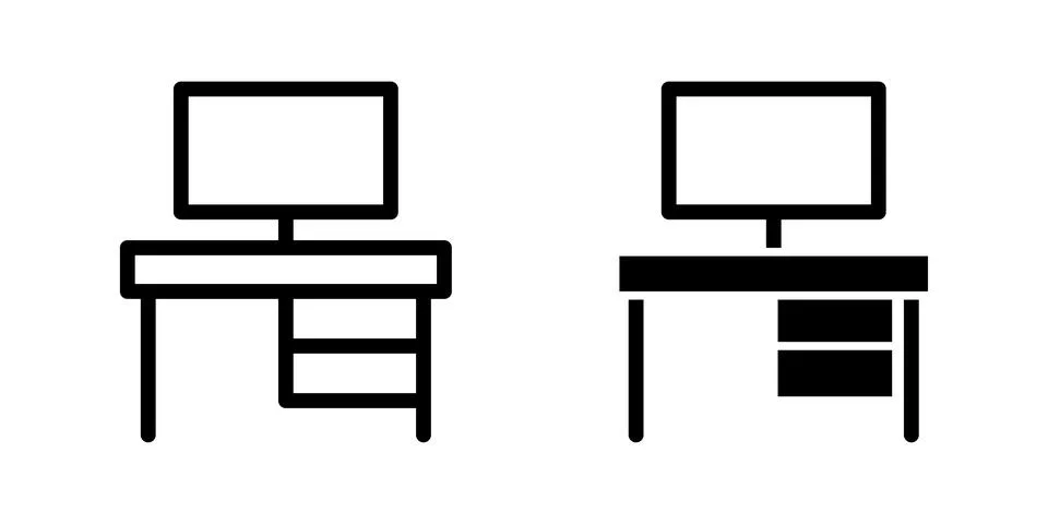 Office desk icon. Workplace vector illustration. Workspace symbol. Computer.. Stock Illustration