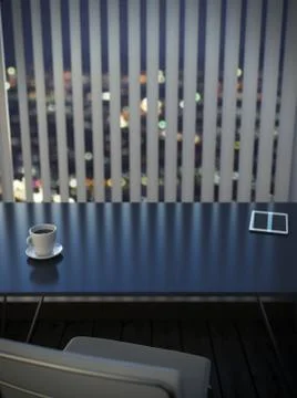 Office desk in interior with blinds Illustrazione stock