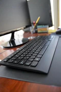 Office desk with items Stock Photos