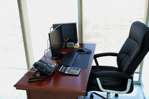 Office desk with items Stock Photos