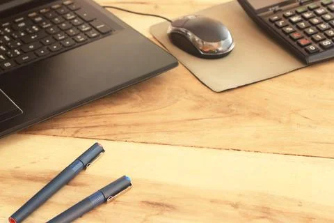 Office desk with laptop computer Stock Photos