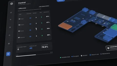 Office Desk Occupancy Dashboard Smart Building Floor Plan Corporate Data Stats Stock Footage 346354528