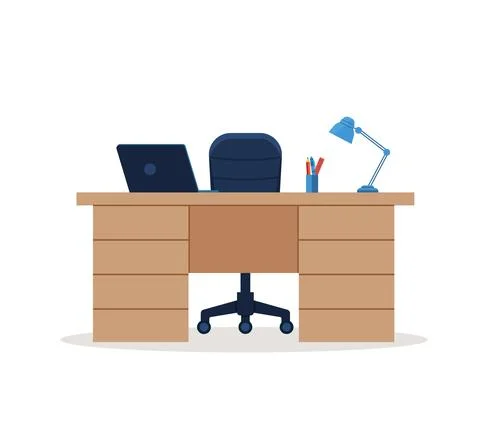 Office desk or table with office chair and computer. Business interior design イラスト素材