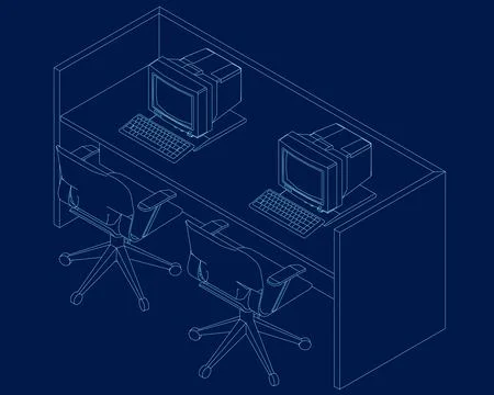 Office desk or table with office chair and computer. Business interior design Stock Illustration
