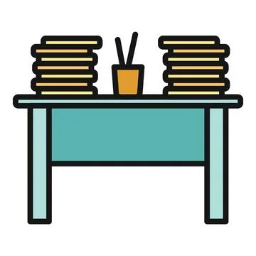 Office desk with piles of work documents Stock Illustration