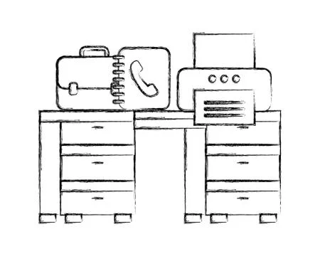 Office desk with printer book address and briefcase Stock Illustration