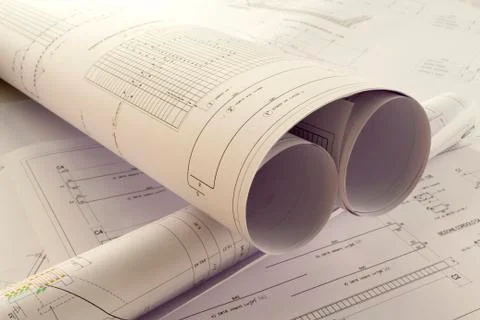 An office desk with the project papers Stock Photos