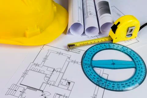 An office desk with the project papers Stock Photos