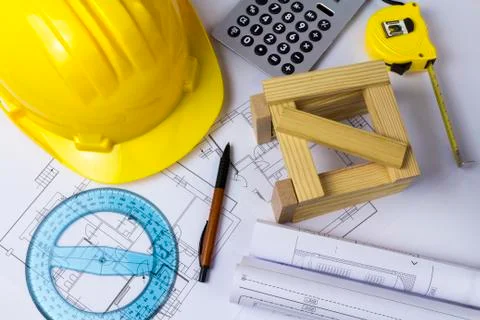 An office desk with the project papers Stock Photos
