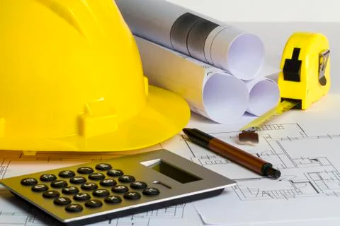An office desk with the project papers Stock Photos