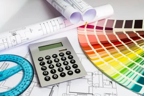 An office desk with the project papers Stock Photos