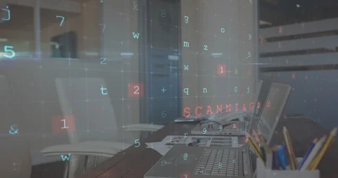 Office desk with security codes 4k Stock Footage 107602644