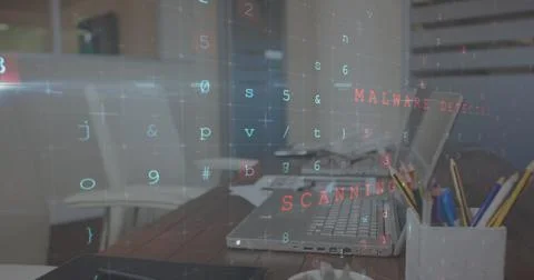 Office desk with security codes 4k Foto stock