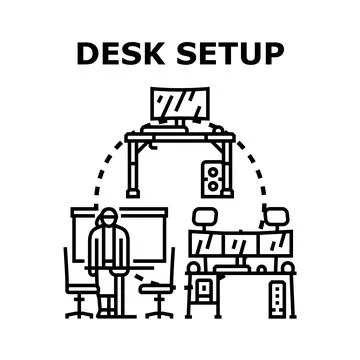 Office desk setup workstation for business professional Stock Illustration