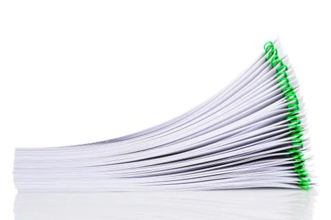 Office desk stack document with paper clip on white Stock-Fotos