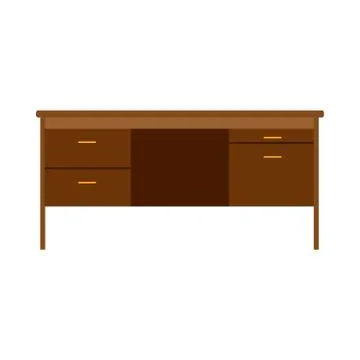 Office desk table computer job. Business furniture flat workspace isolated wh Stock Illustration