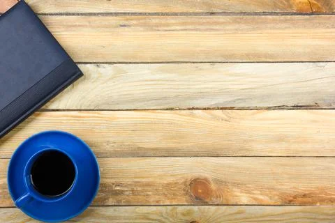Office desk table with computer, pen and a cup of coffee, lot of things. Top  Stock Photos