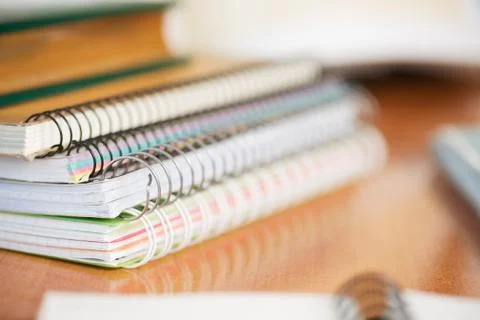 Office desk table with computer, supplies. Copy space for text Stock Photos