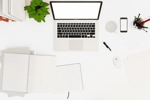 Office desk table with labtop computer,blank notebook smart phone and coffee cup イラスト素材