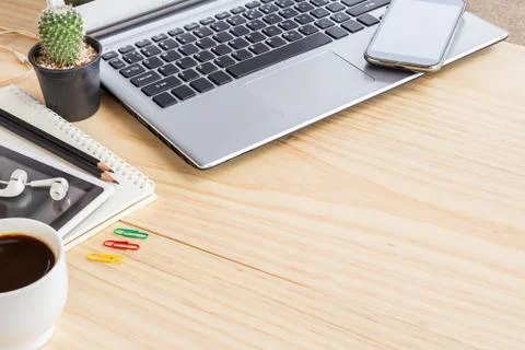 Office desk table with laptop computer Foto stock