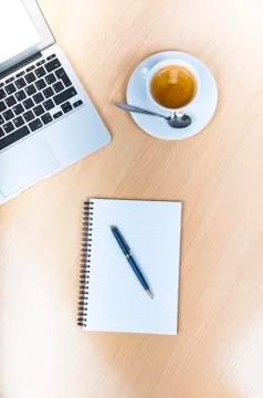 Office desk table with laptop computer Stock Photos