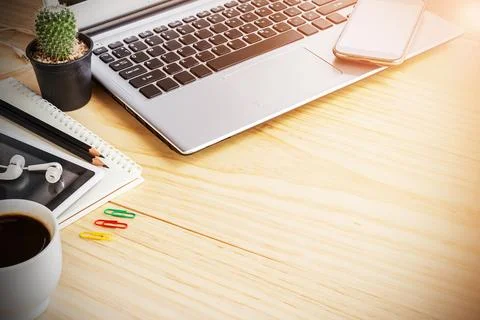 Office desk table with laptop computer Stock Photos