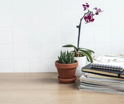 Office desk table with notebooks Stock Photos