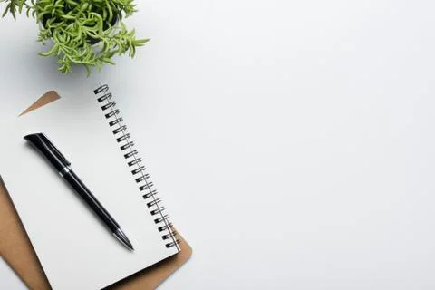 Office desk table with supplies. Flat lay Business workplace and objects. Top Stock Photos