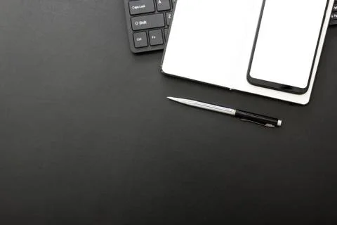 Office desk table with supplies. Flat lay Business workplace and objects. Top Stock Photos