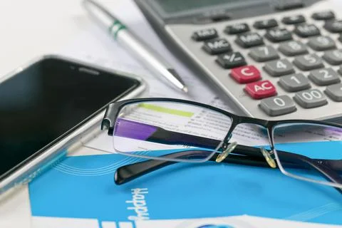 Office desk tools on the table. Stock Photos