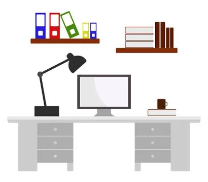 Office desk on white background Stock Illustration