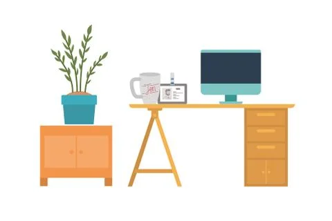 Office desk with white background 스톡 일러스트