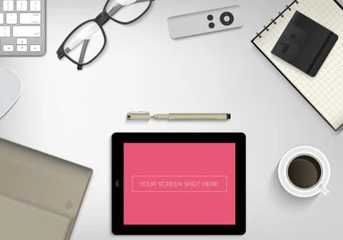 Office desk ,working on white table Stock Illustration