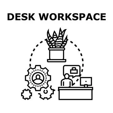 Office desk workspace setup with workflow management Stock Illustration