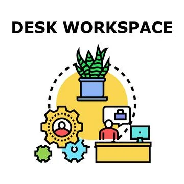 Office desk workspace setup with workflow management Stock Illustration