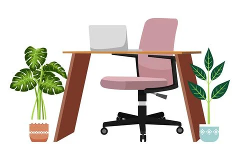 Office desk workspace with table and armchair Stock Illustration