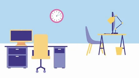 Office desks and chairs with computer and waste bin monitor 스톡 동영상 320782894