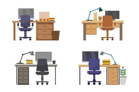 Office desks illustrated on background Ilustración de archivo