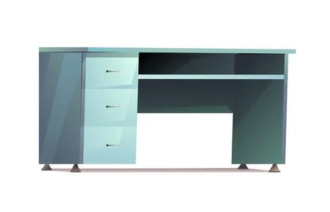 Office desktop with boxes for papers and tools. Front view. Furniture in modern Stock Illustration