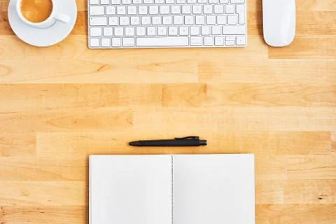 Office desktop concept with computer and notebook Stock Photos
