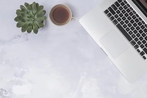 Office desktop with laptop other elements Stock Photos