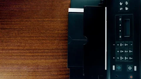 Office desktop laser printer printing single A4 letter page Video stock 137214690